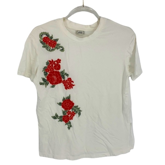 Collection Pimkie Women's White Short-Sleeve Shirt Red Floral Embroidery Small - Picture 1 of 8
